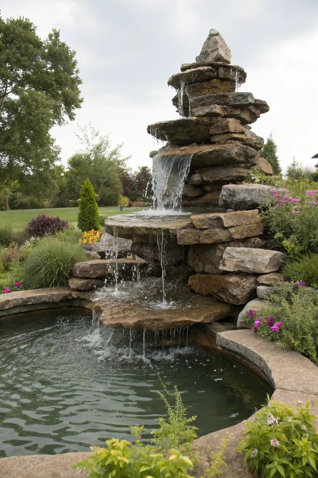 A multi-tiered spring presents a vibrant and relaxing aquatic exhibition.