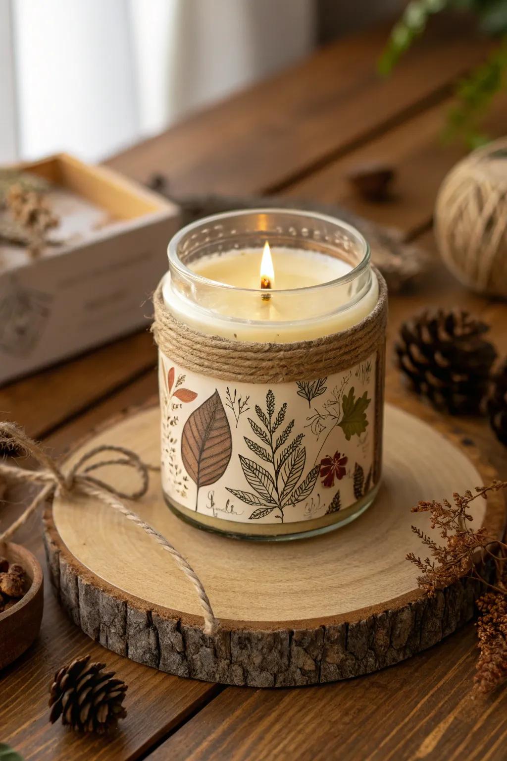 Rustic candle labels perfect for a cozy autumn ambiance.