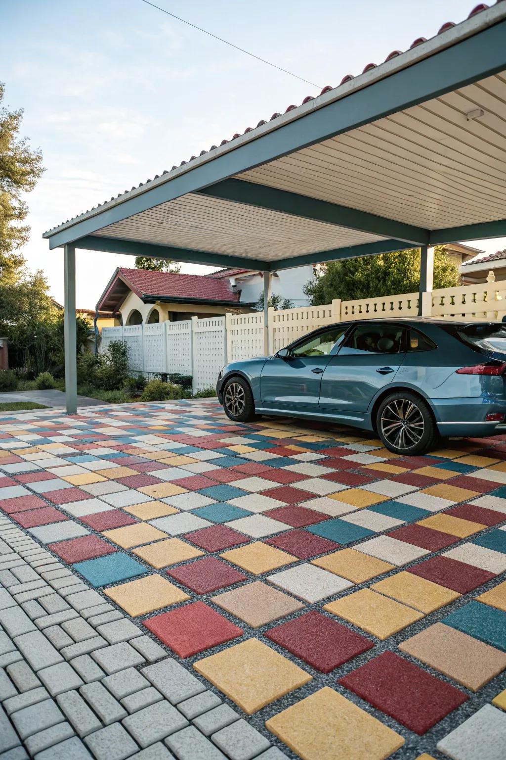 Craft striking designs with interlocking tiles in your carport.