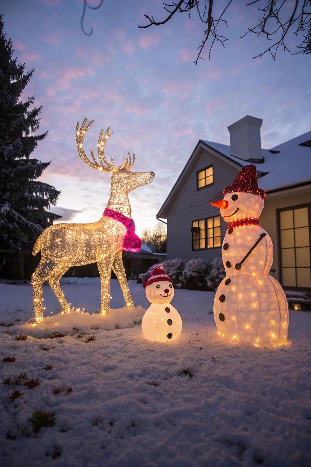 Lit sculptures add a charming and magical touch to any holiday display.