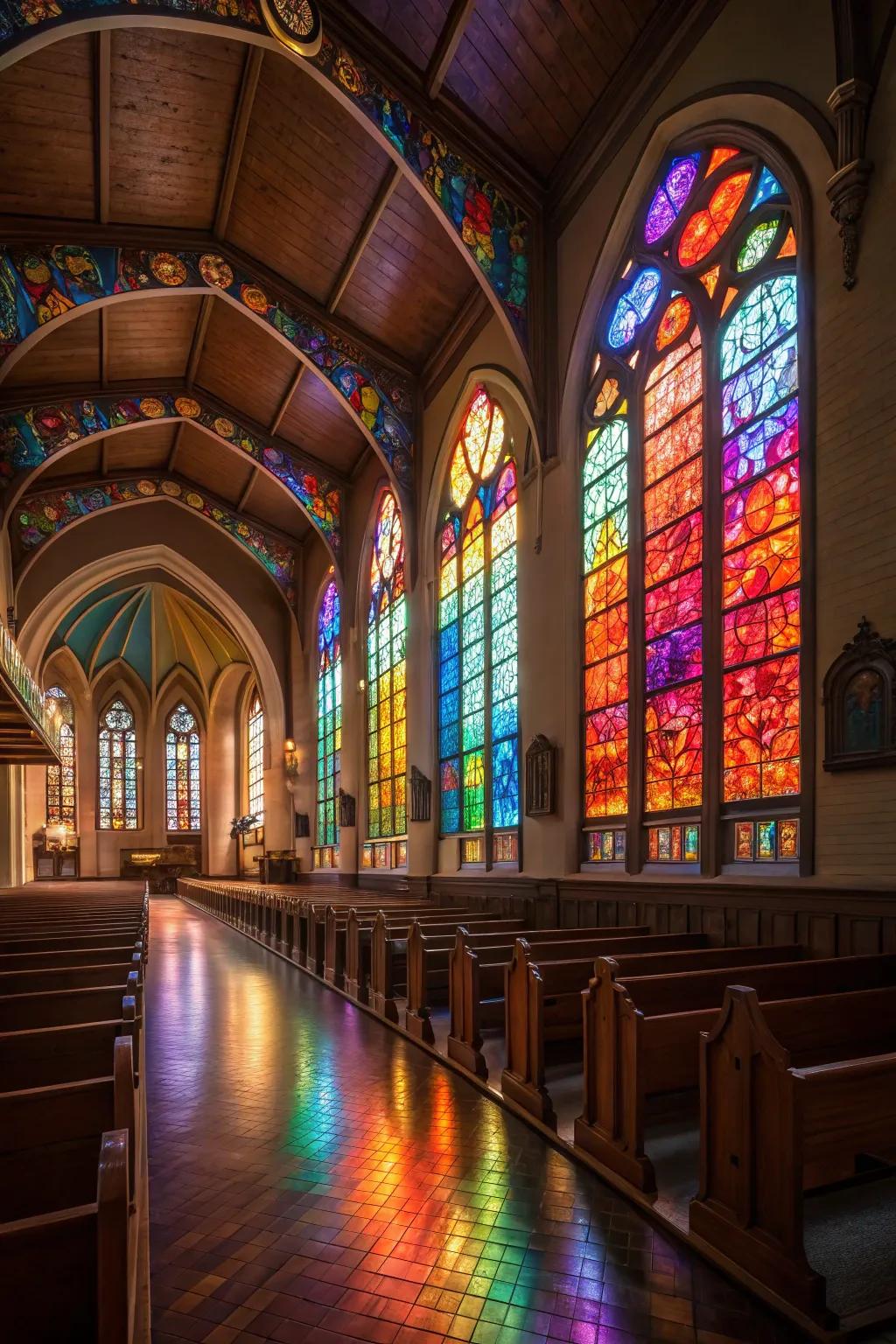 Stained glass windows add an ethereal beauty to any room.