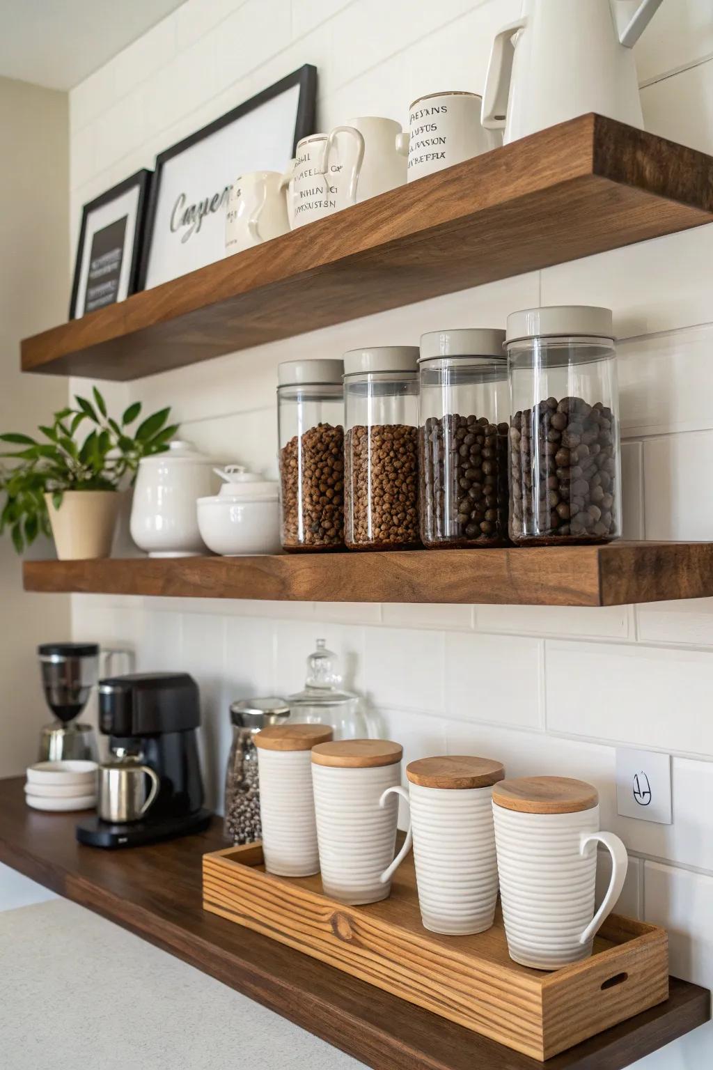 Floating shelves that are both useful and decorative.