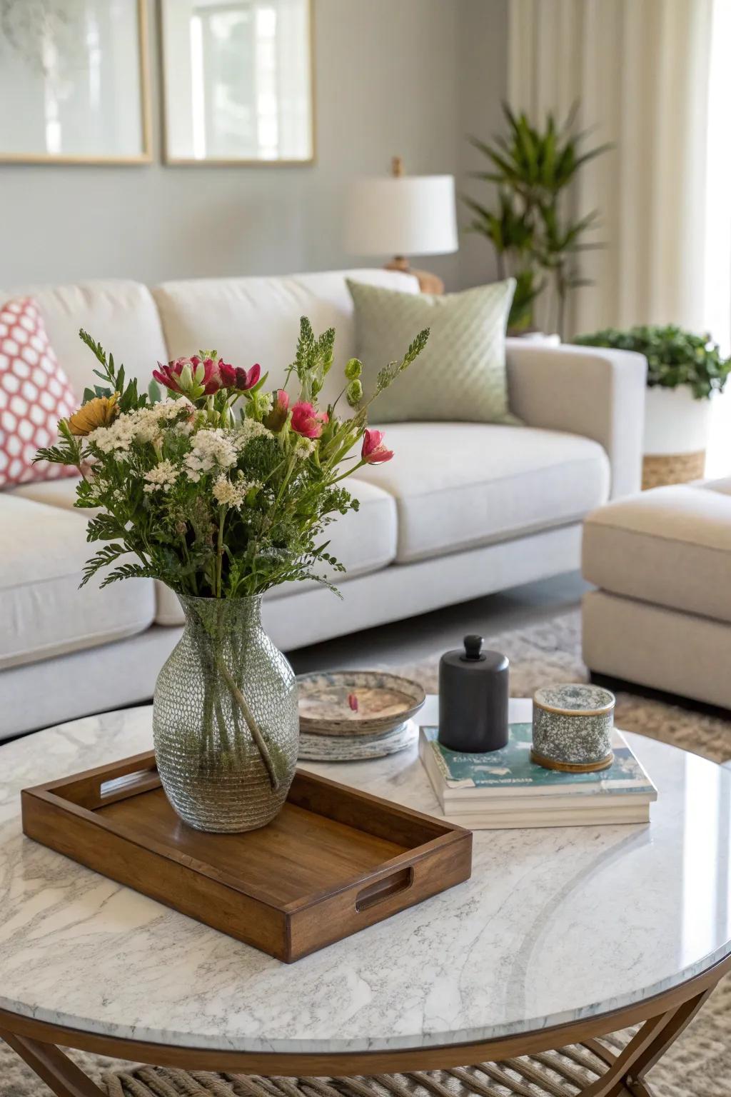 Greenery adds a fresh and lively touch to your coffee table decor.