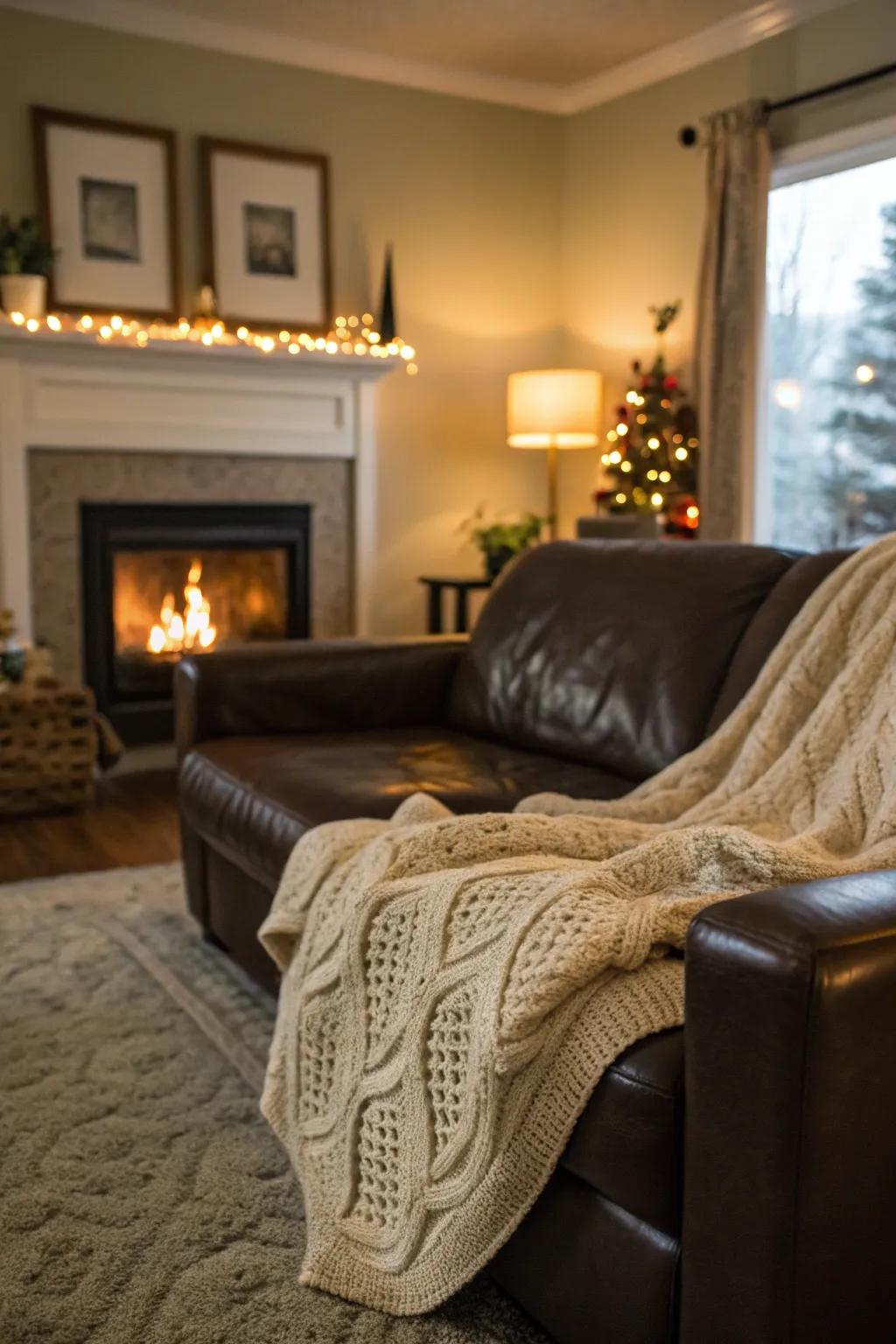 Knitted wraps impart warmth and texture to your sofa.