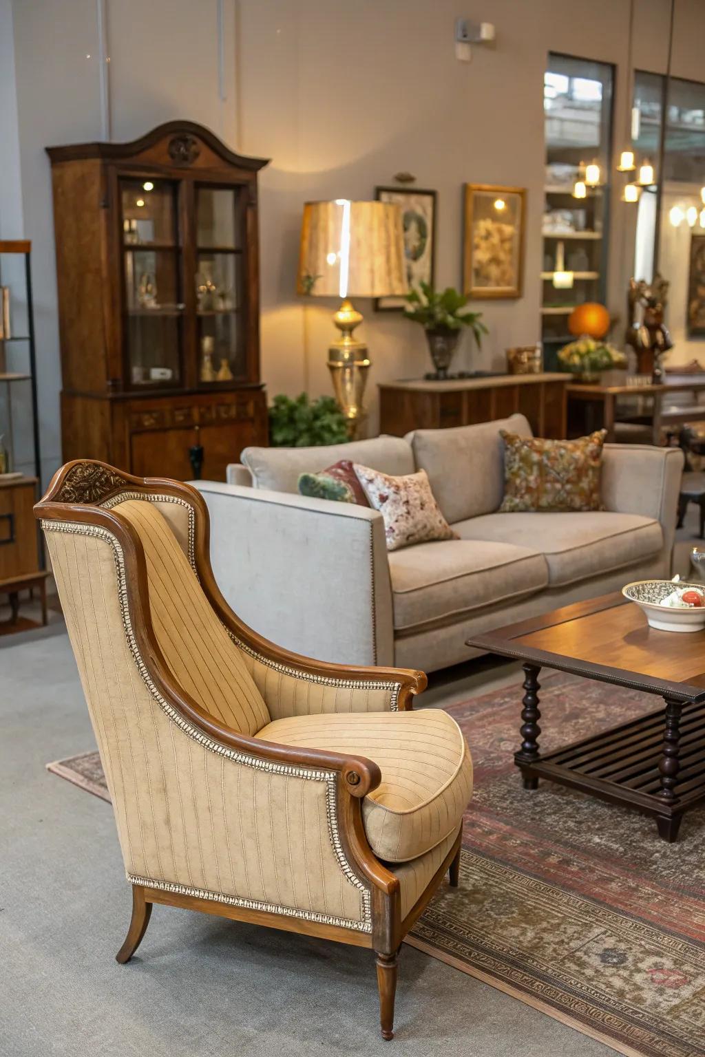 A perfect blend of eras with antique and modern furniture.