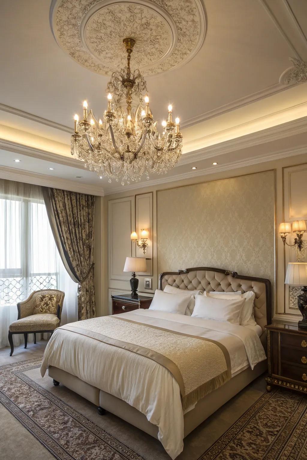 Chic lighting fixtures elevate the elegance of your master bedroom.