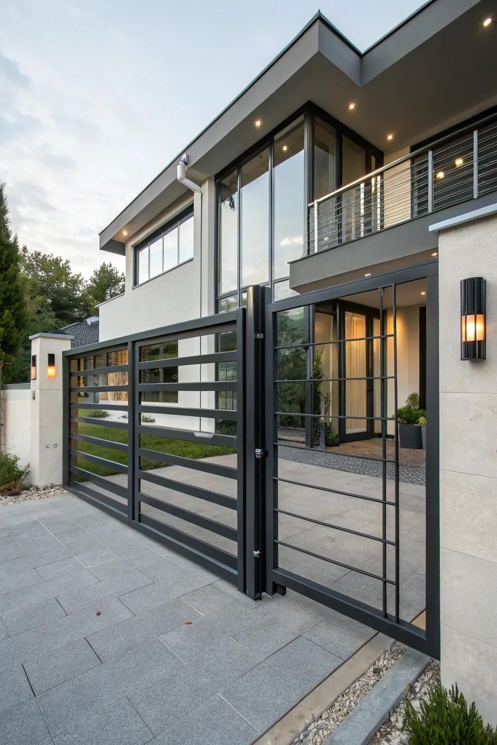 Sleek metal gates offer a modern twist to any entrance.