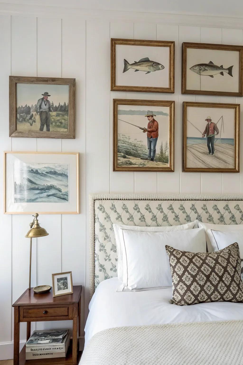 Your fishing-themed bedroom's focal point can be wall art.