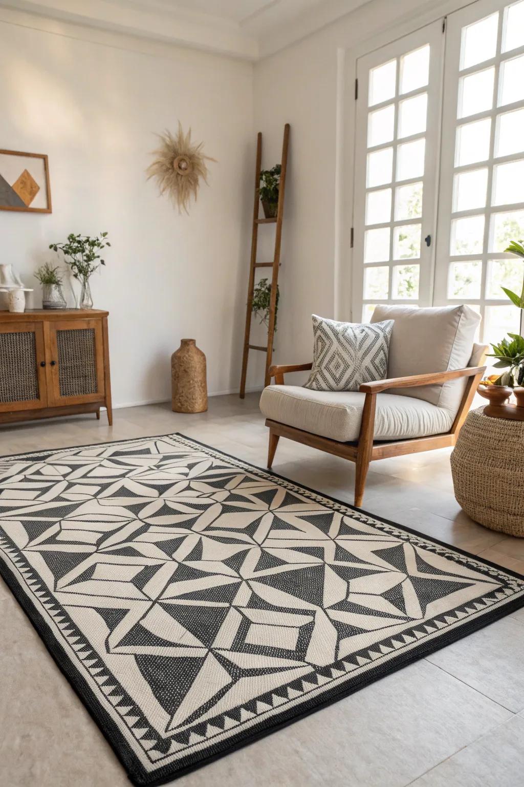 Geometric patterns can transform a simple room into a vibrant conversation piece.