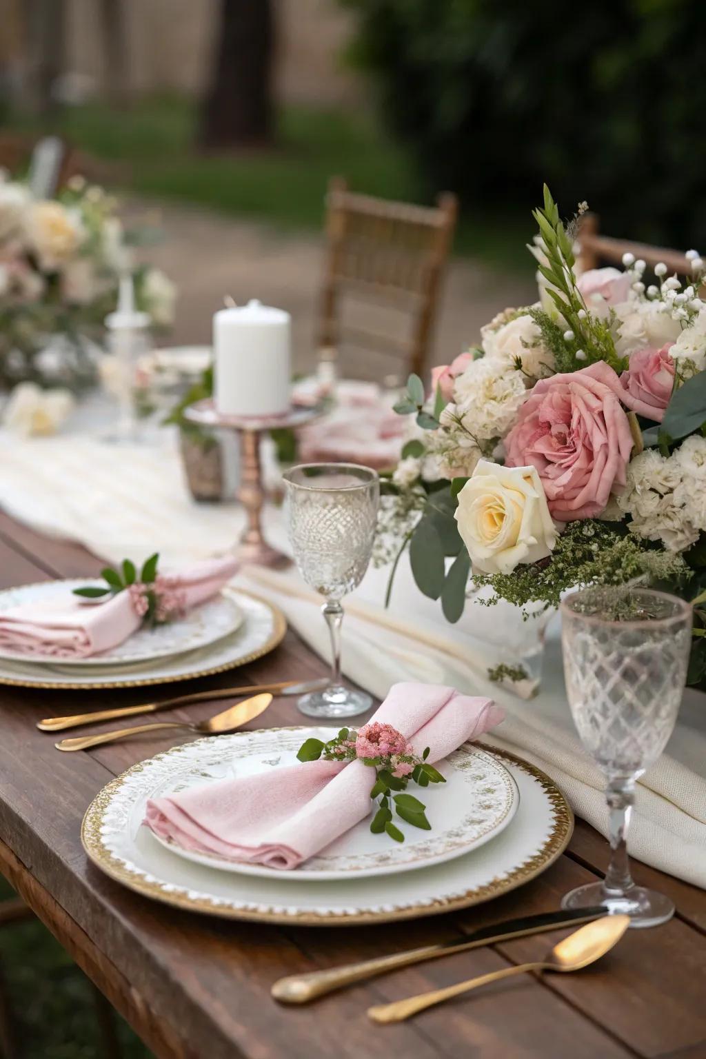 Experience dining in grand style with refined floral table settings that are certain to leave a lasting impression.