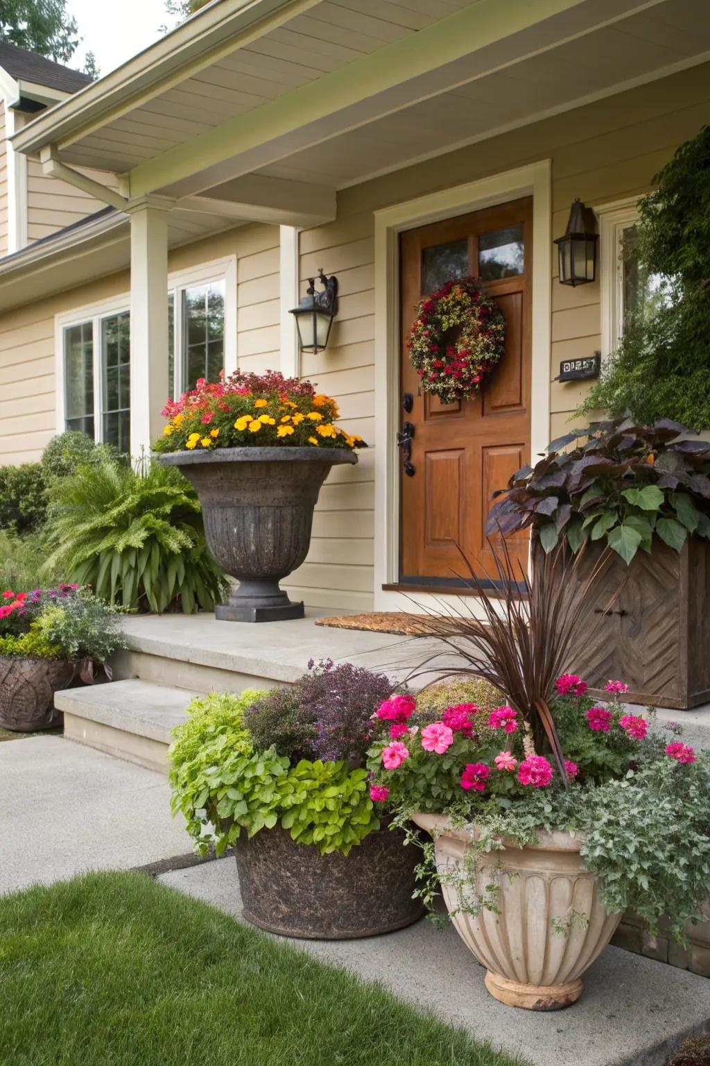 Mix different planter styles for a unique look.