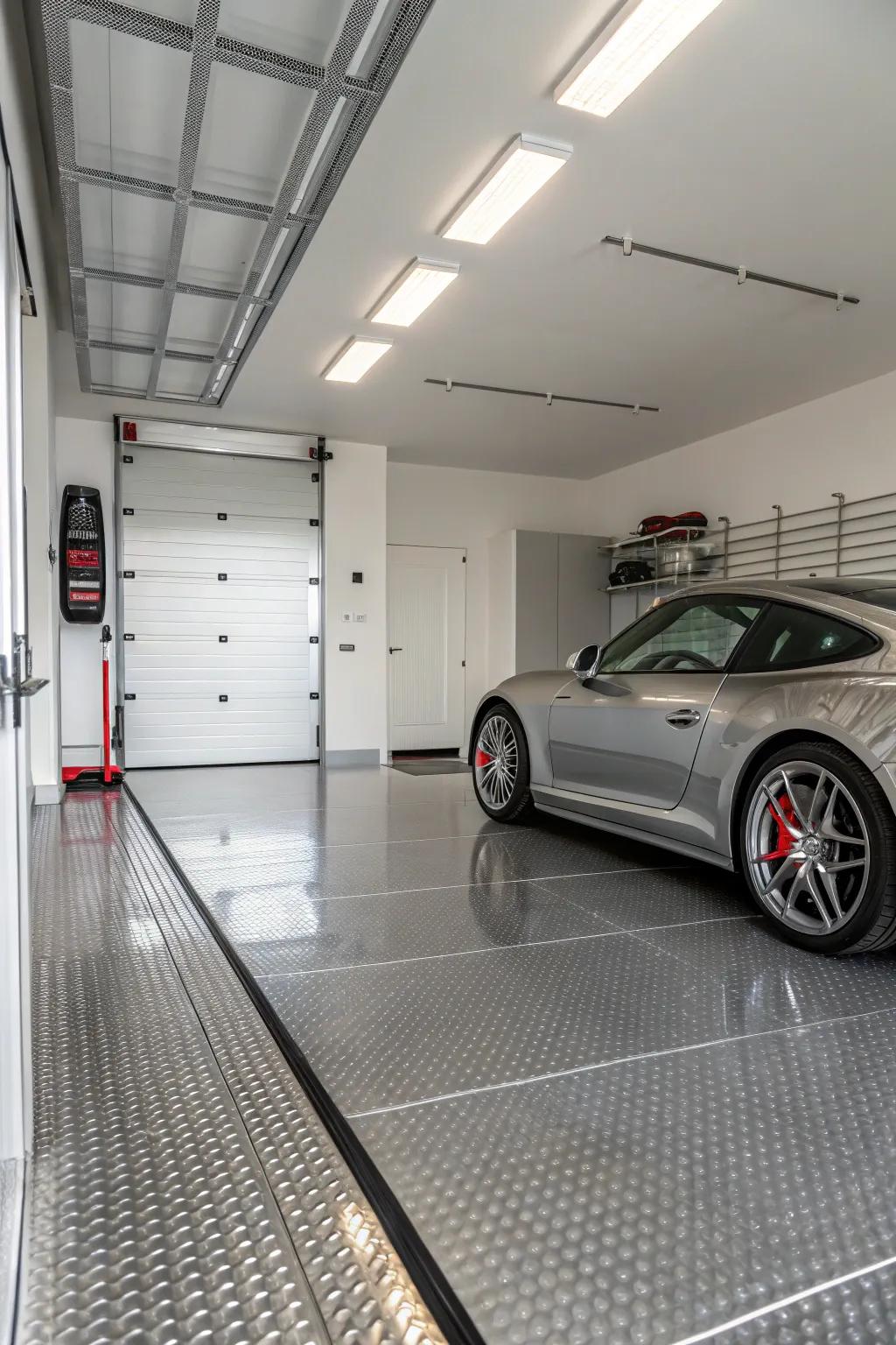 Metal baseboards add a modern edge to your garage while protecting against moisture.