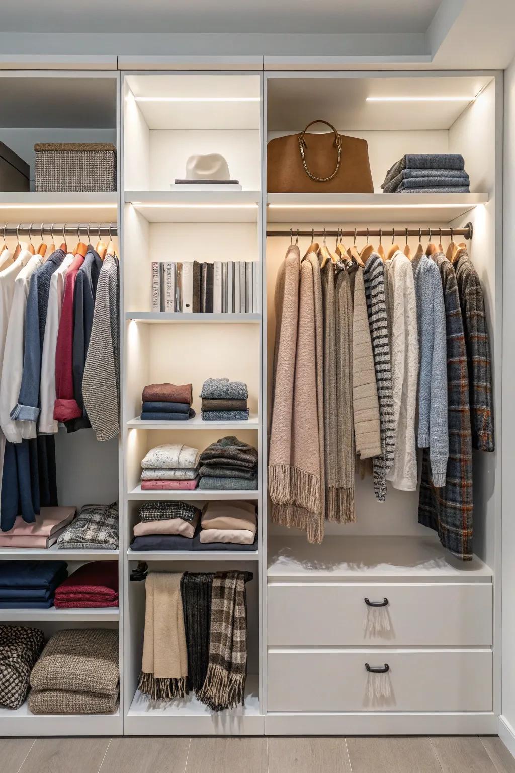 Open shelves transform selecting outfits into a delightful experience.