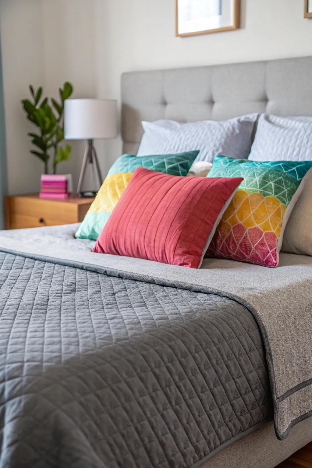 Textured bedding creates a cozy and inviting atmosphere.