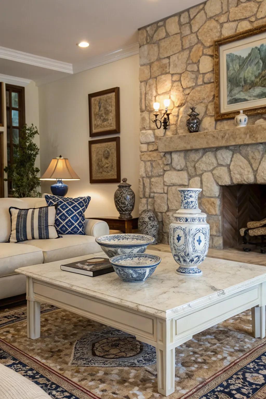 Natural stone elements bring a touch of Greek elegance to your home.