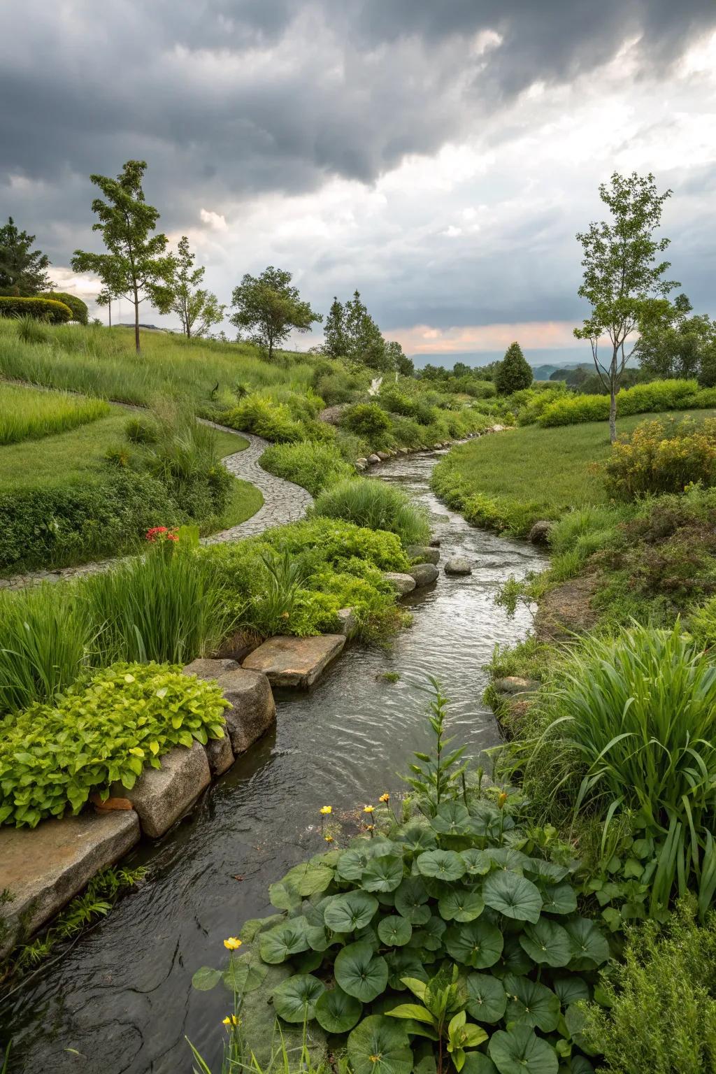 A self-sustaining rain garden, perfectly blending beauty and function.