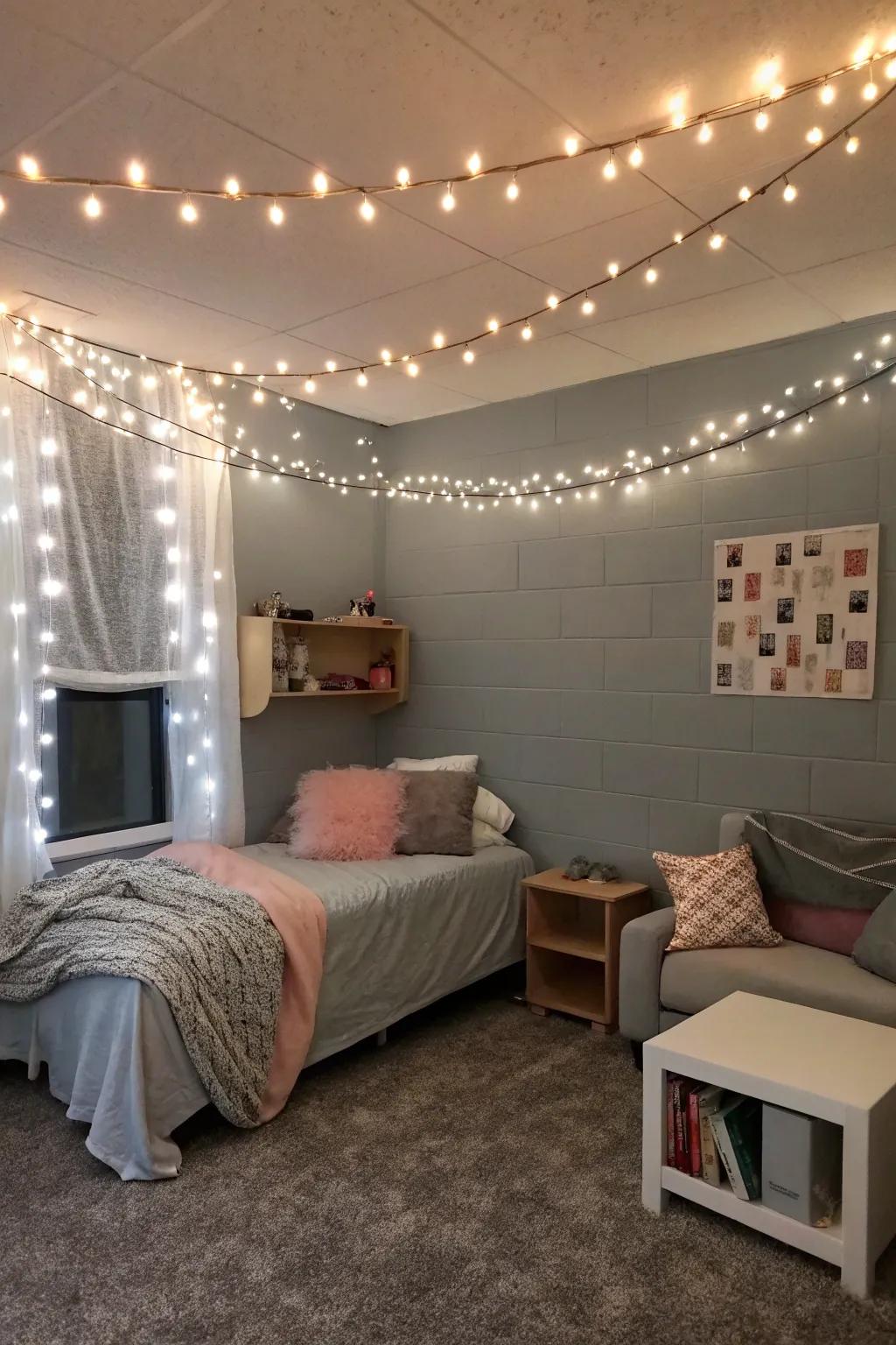 Brighten your space with warm string lights.