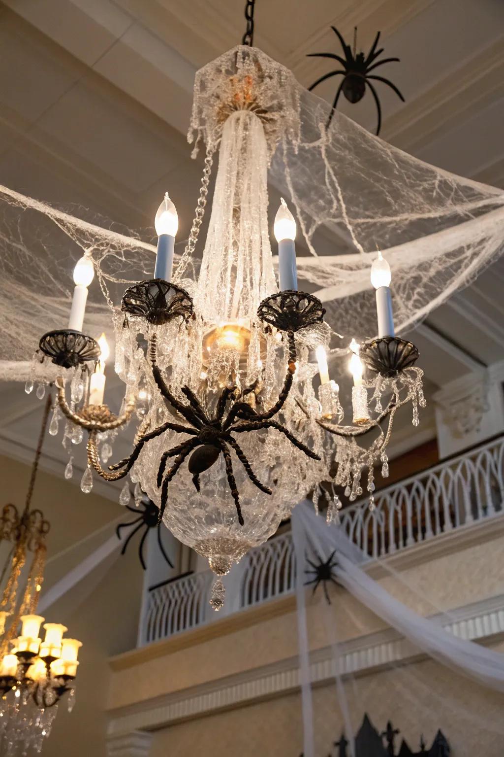 Spider webs create an eerie ambiance on any chandelier.