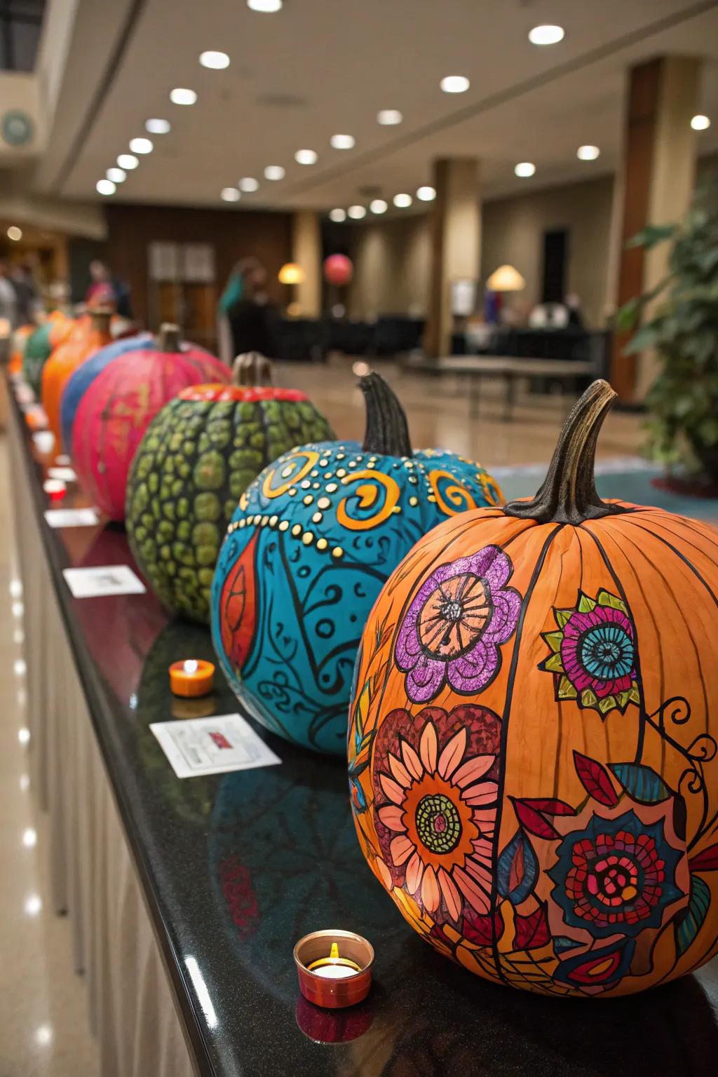 Painted gourds offer a colorful diversion from the more common carving.