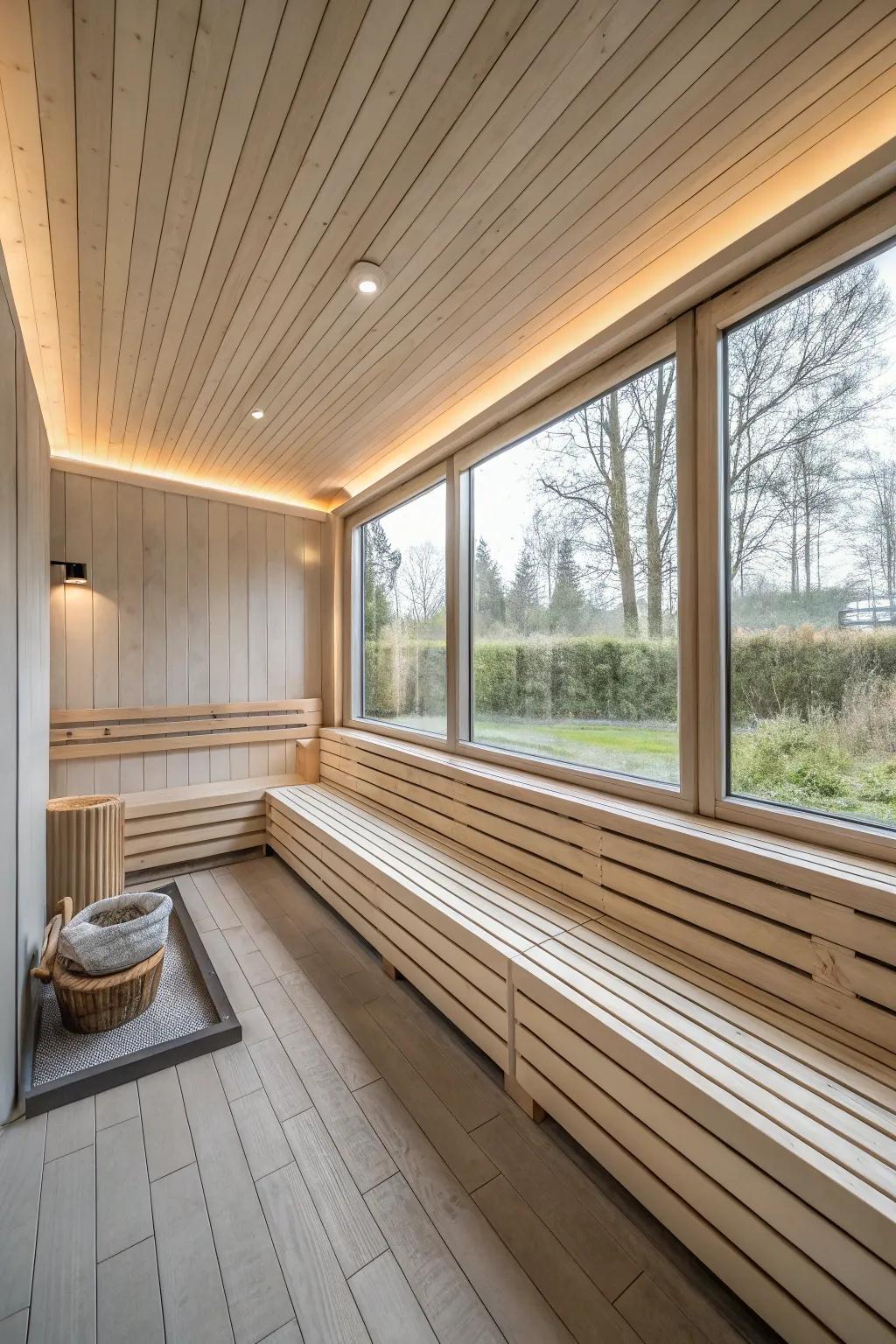 A minimalist sauna with an emphasis on simplicity and relaxation.