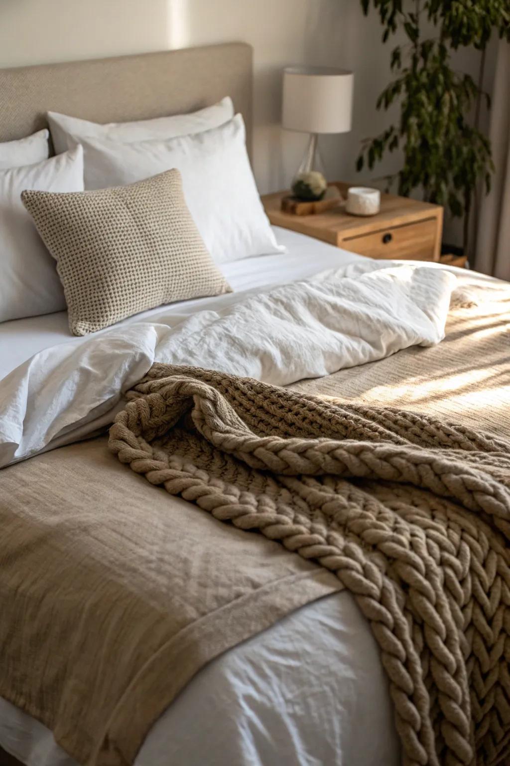 The tactile quality of your bed is enhanced by varied textures.