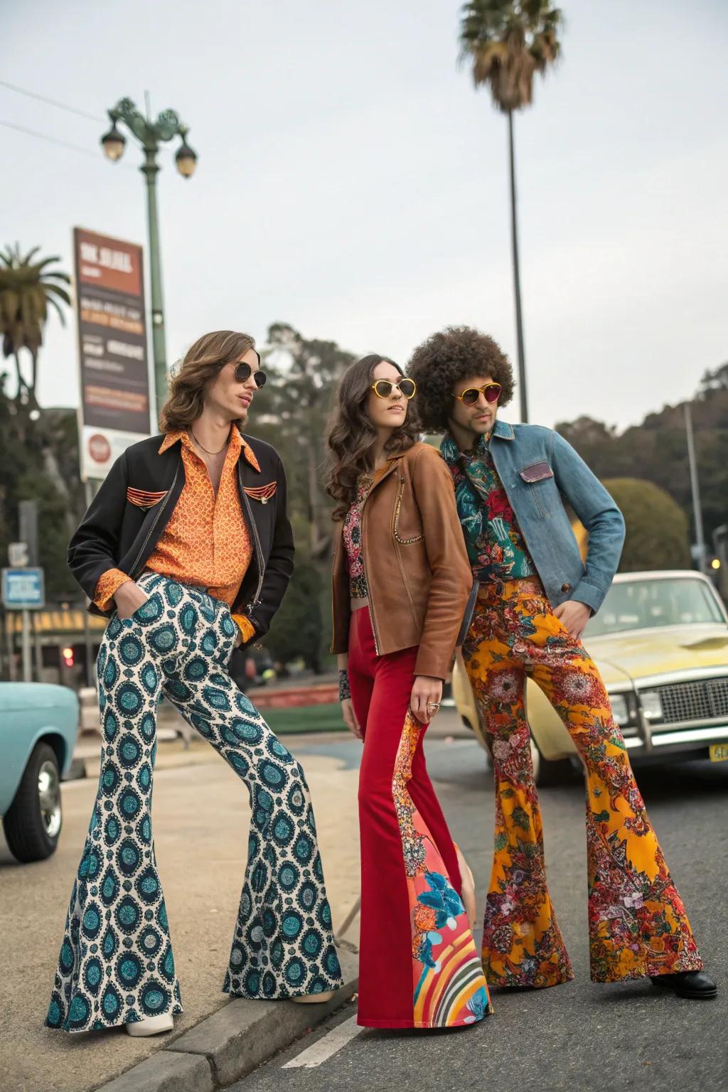 Guests dressed in vibrant 70s fashion, capturing the era's iconic style.