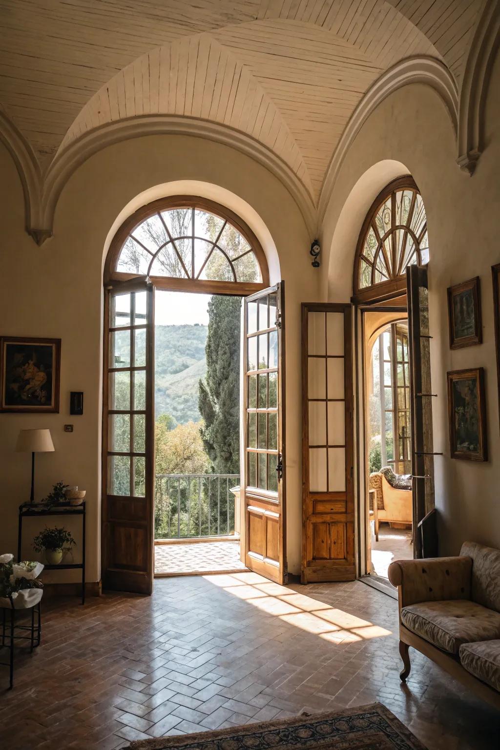 Arched windows and doorways create a seamless flow of elegance.