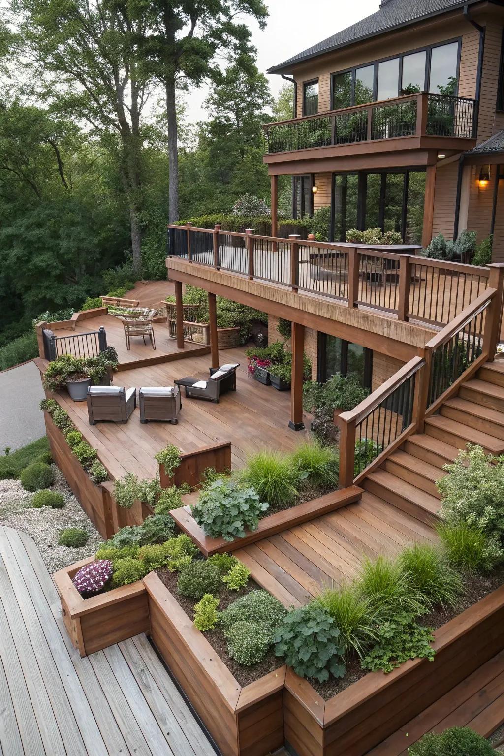 Multi-level design maximizes outdoor space versatility.