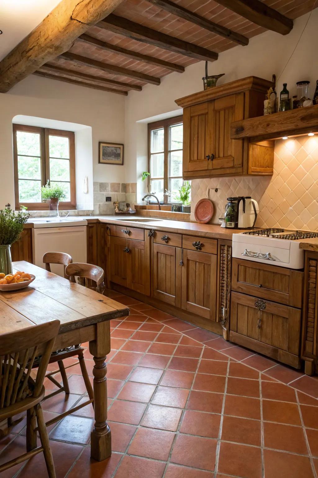 Bring a touch of Tuscany to your kitchen with terracotta tiles.