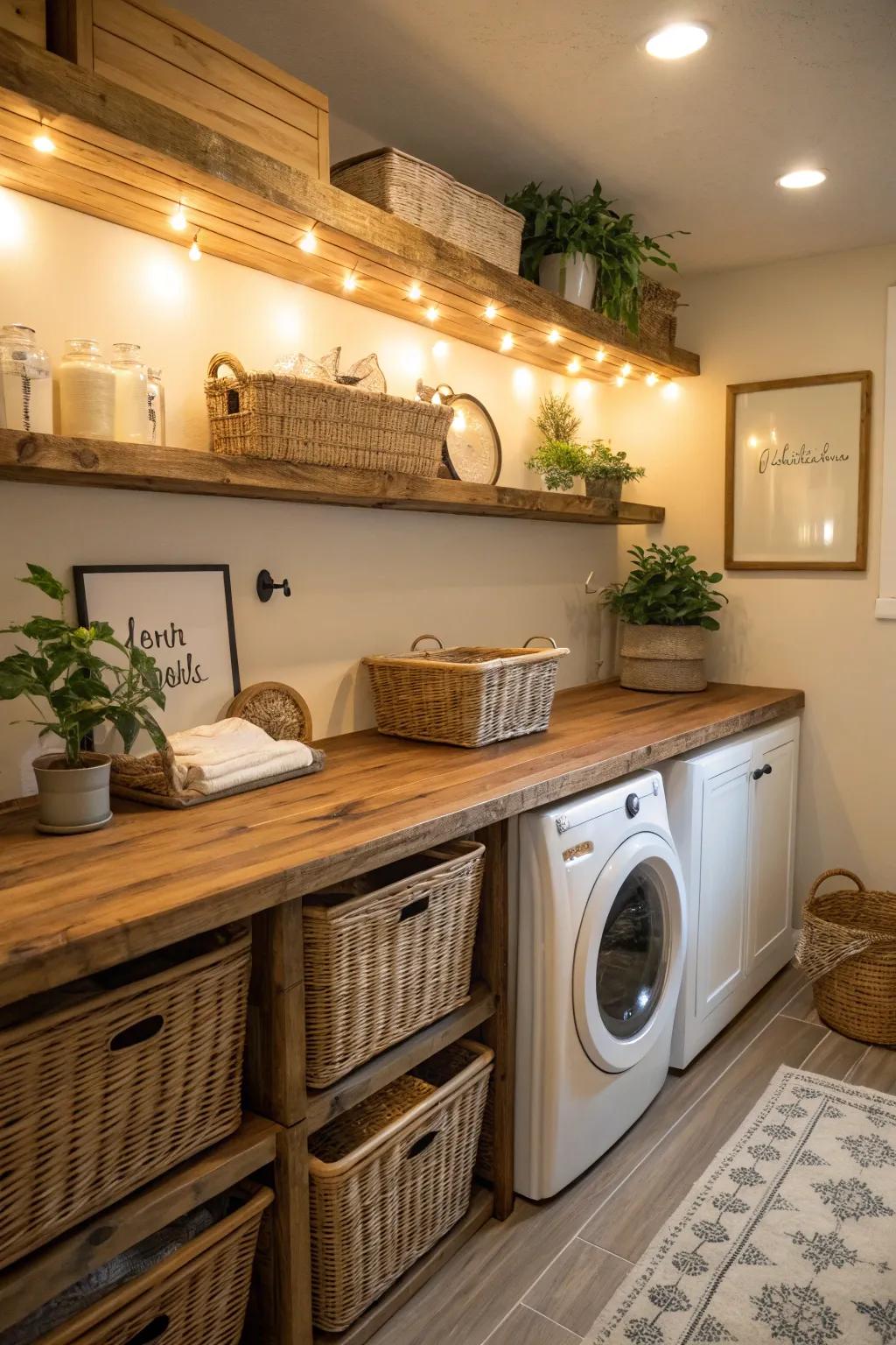 Country-style wood imparts warmth and appeal to the laundry room.