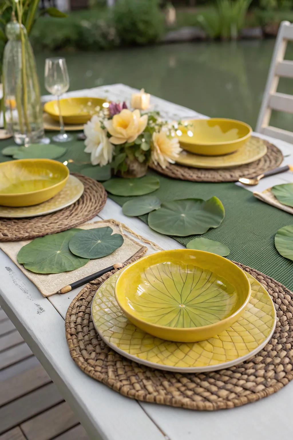 DIY pond plant mats infuse your Leap Year table with a natural touch.