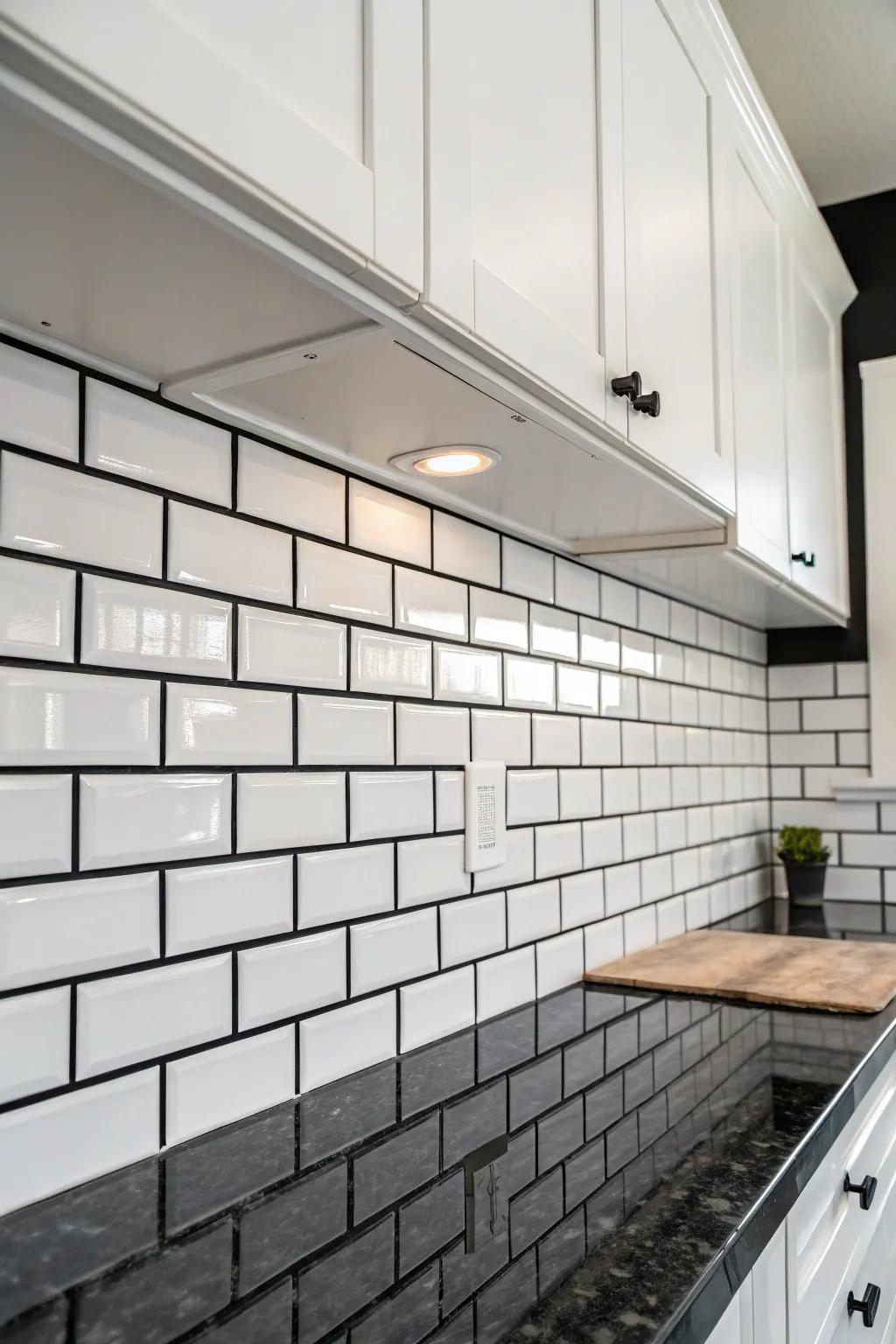 Timeless brick-style tiles paired with bold ebony joint filler for contrast.