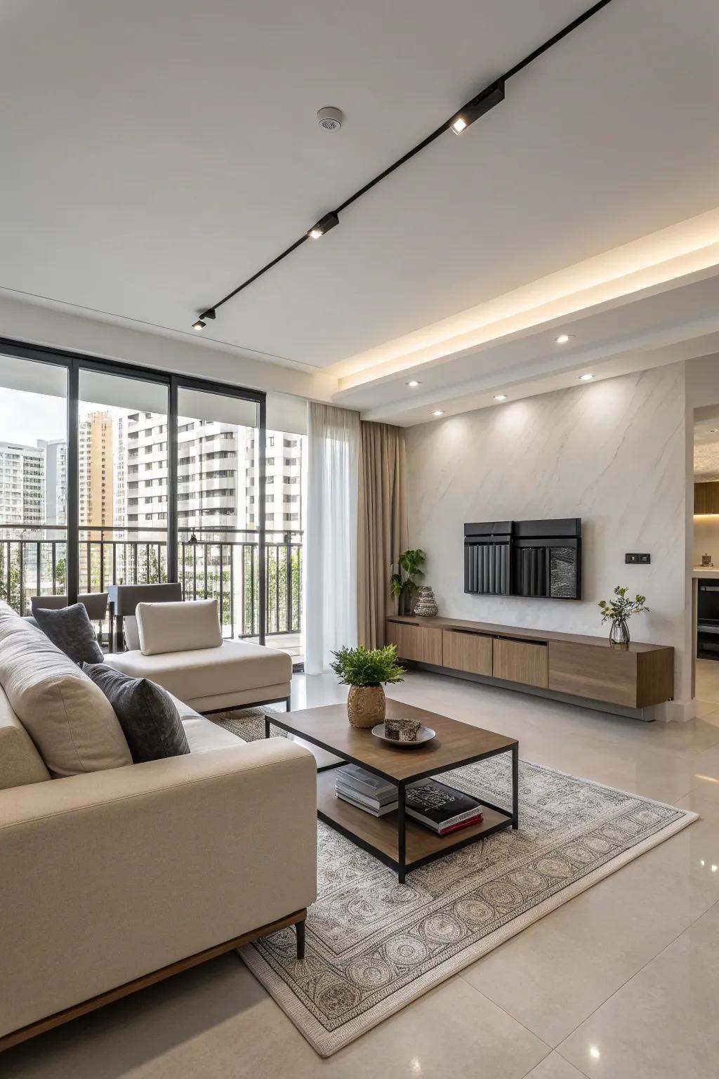 Understated furniture maintains a sleek and sophisticated space.