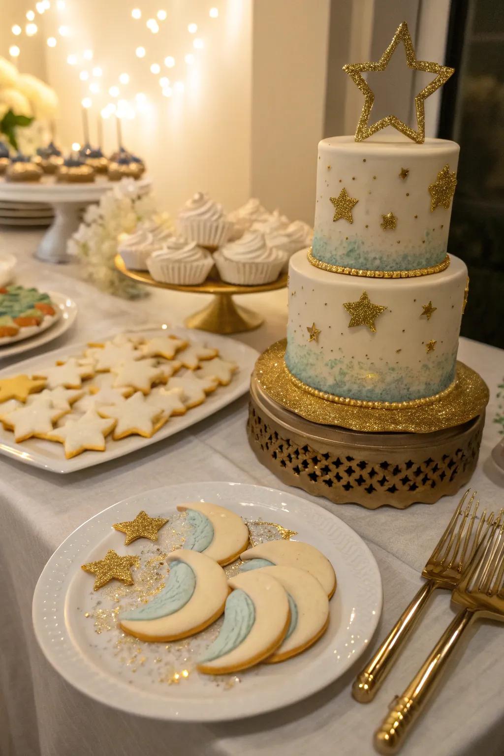 A heavenly dessert presentation presenting sweet indulgences beneath the stars.