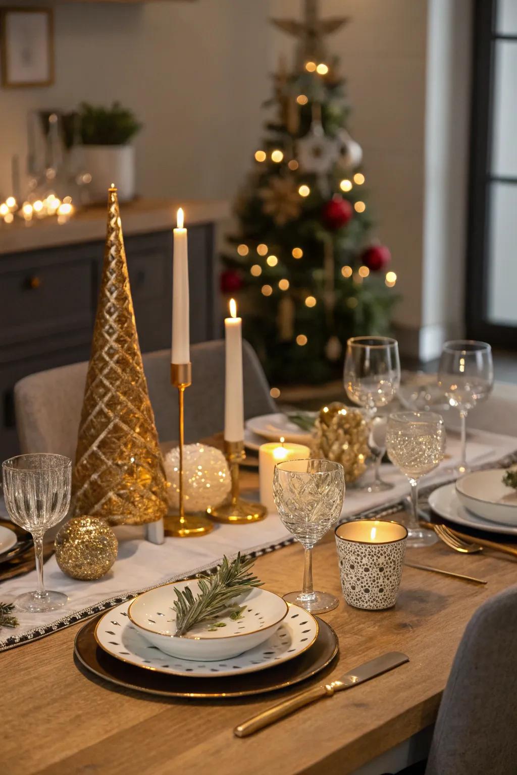 A sophisticated table setting perfect for New Year's Eve.