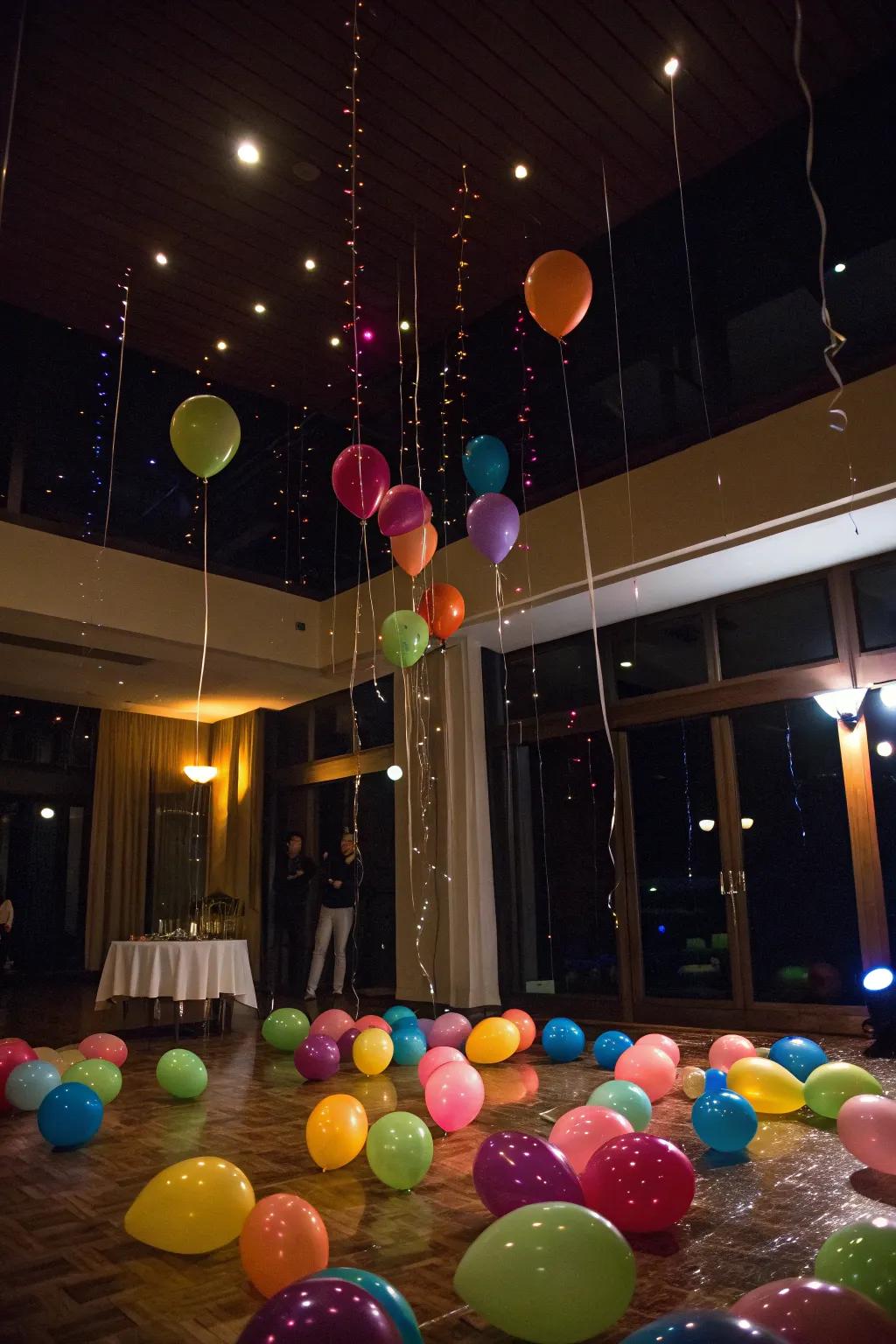 Experience the joy of a balloon drop as the clock strikes midnight.