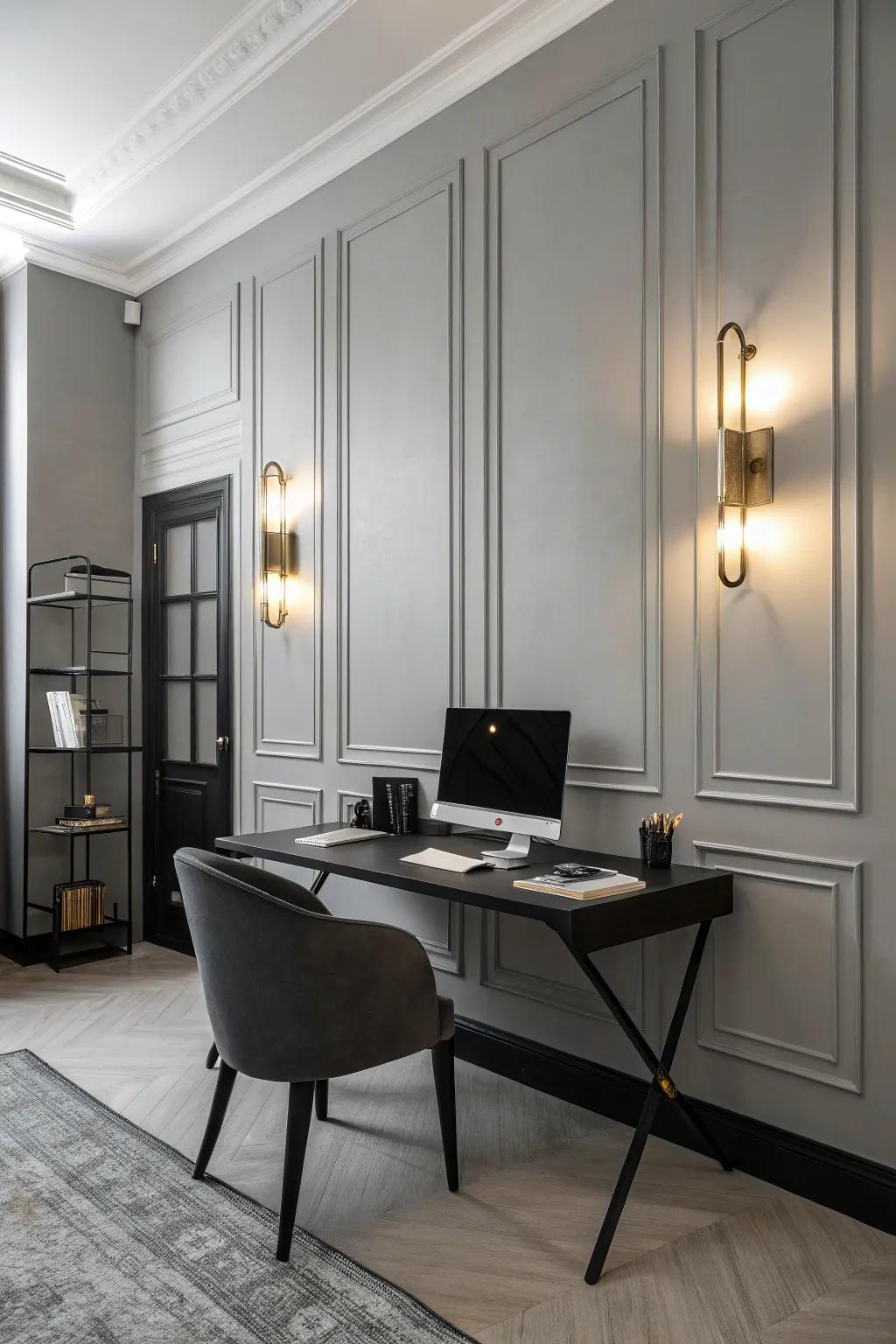 Understated wall lights complementing a clutter-free office design.