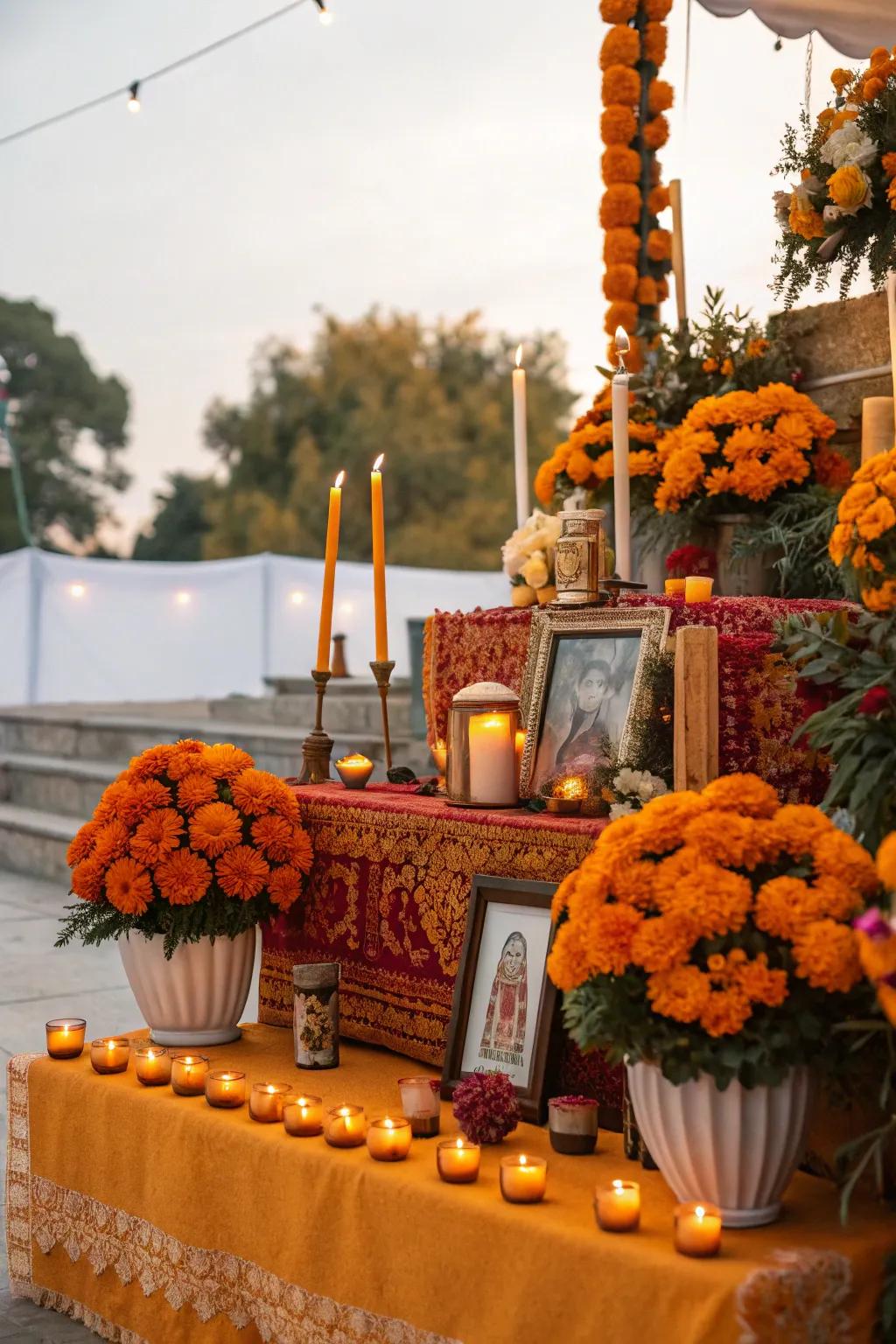 Marigold flowers add vibrant color and spiritual guidance to your ofrenda.