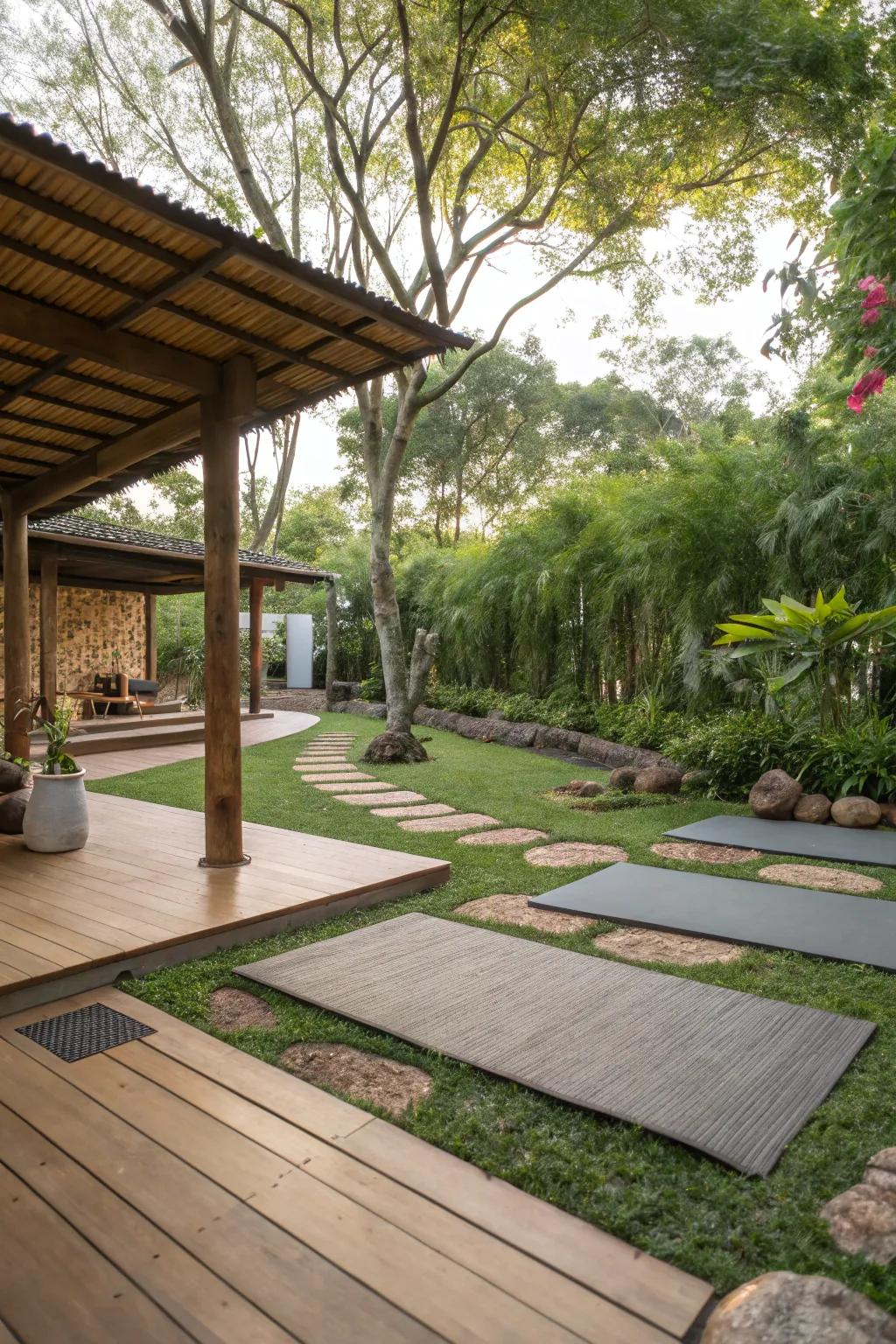 Natural materials smoothly integrate your yoga space with its surroundings.