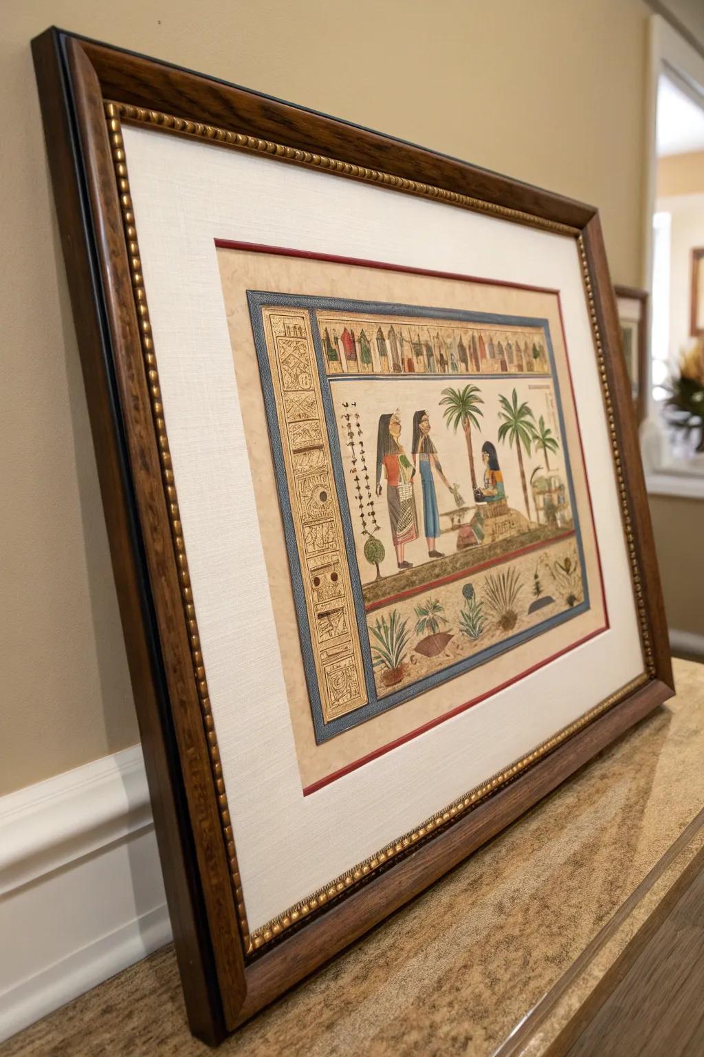 Double matting enhances the color and depth of papyrus art.