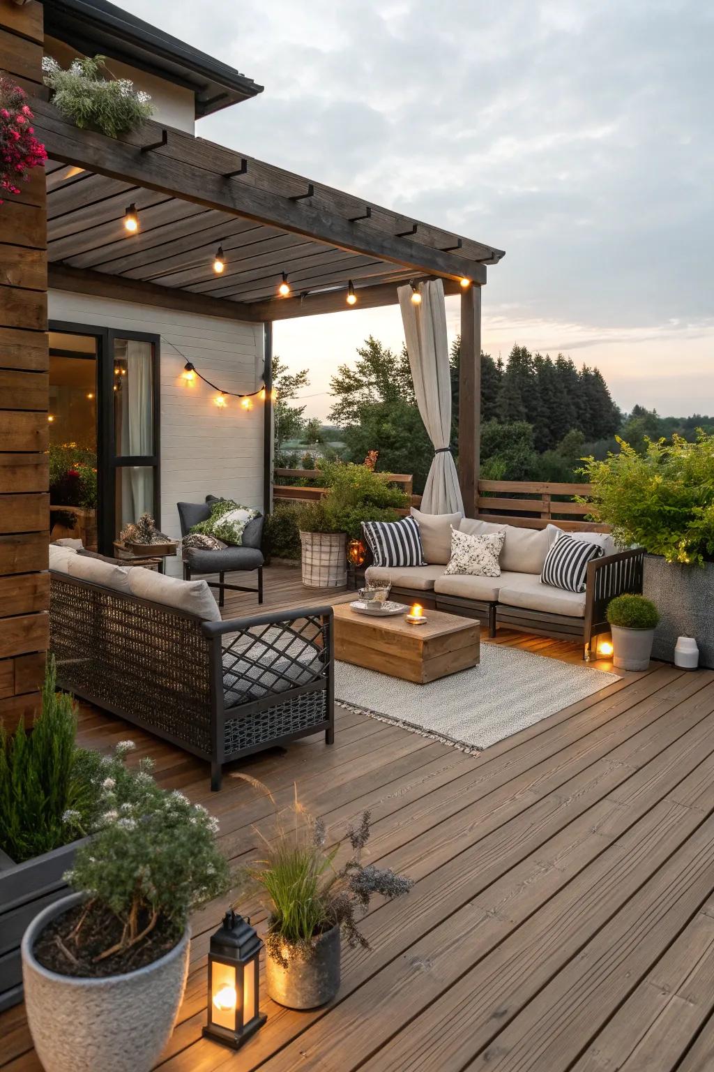 Wooden decking offers warmth and a connection to nature.