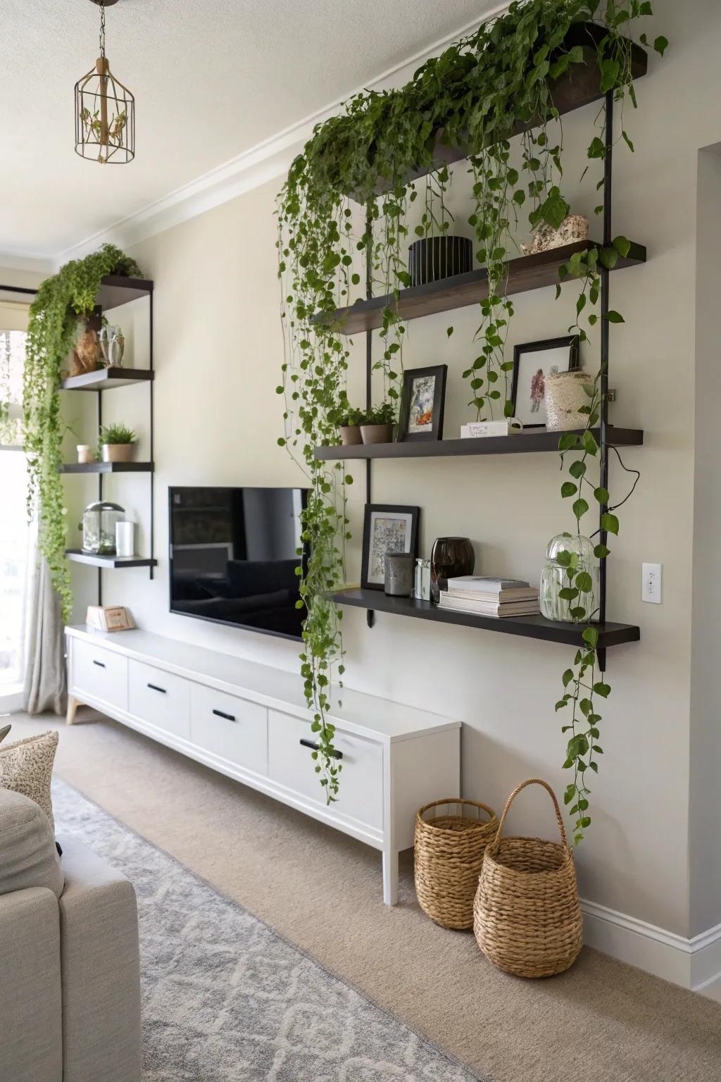 Achieve a sleek look with floating plant shelves.