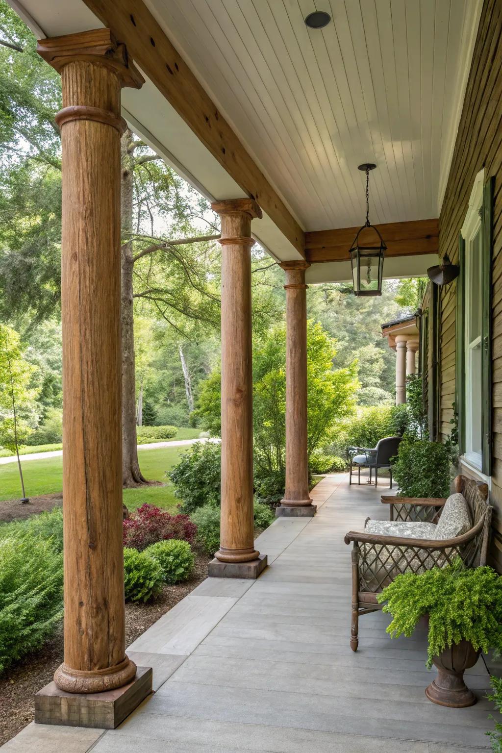 Earthy timber uprights infuse a natural element into your porch.
