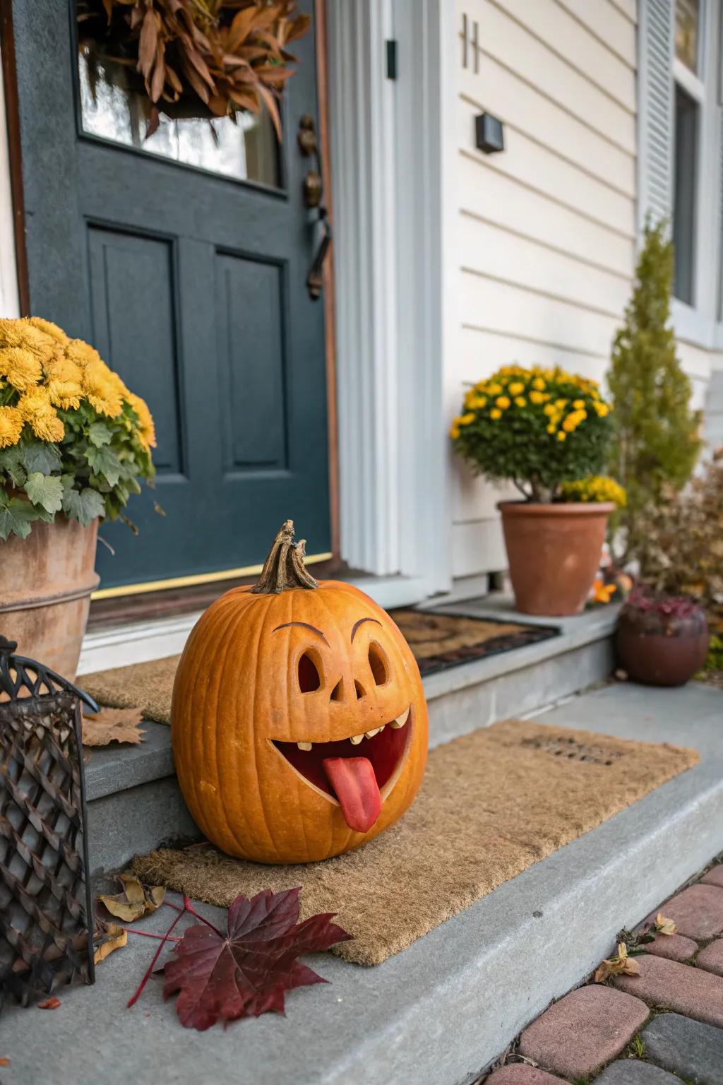 A cheeky pumpkin design that brings humor to your Halloween decor.