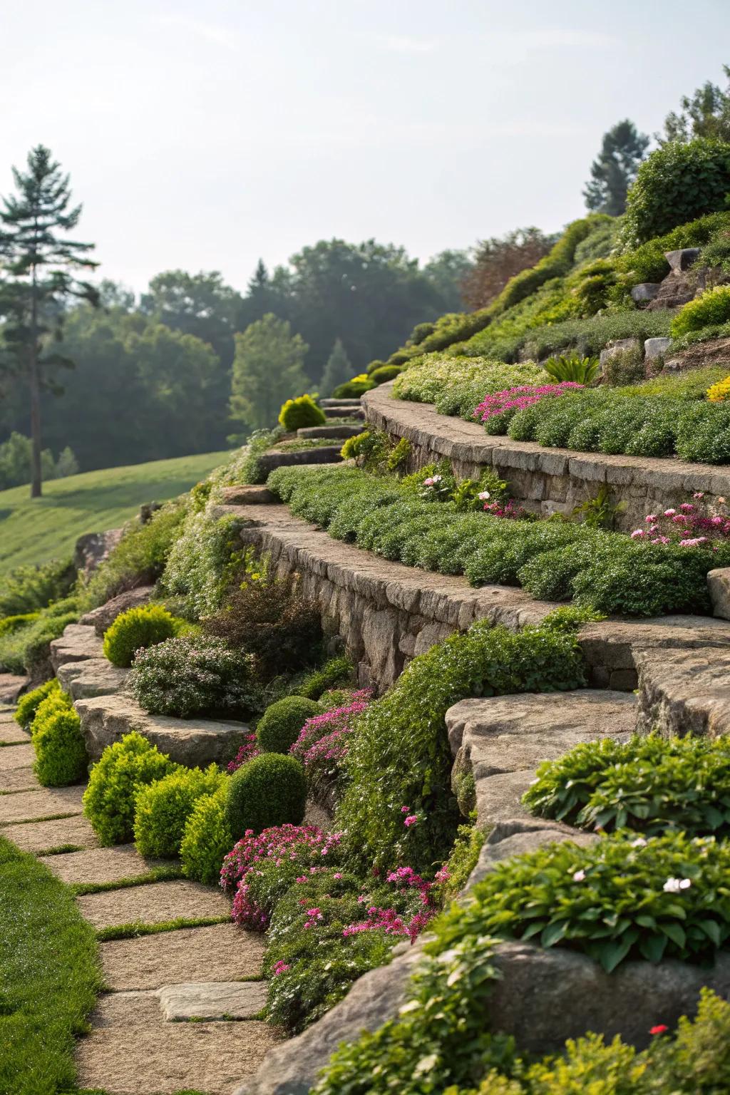 Rock terraces create layers of interest and beauty.