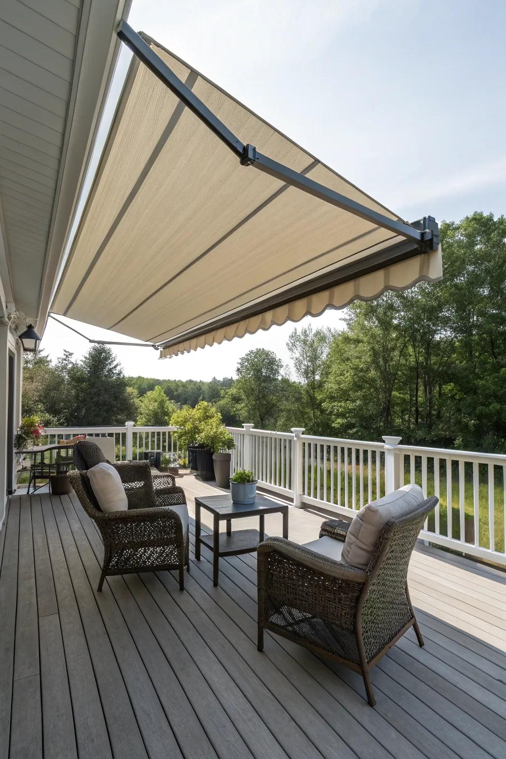 A retractable awning offers versatile protection and style.