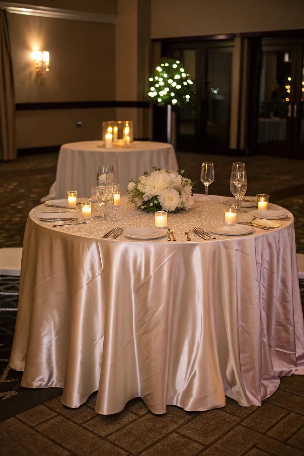 Glistening silken cloth crafting an elegant ambiance.