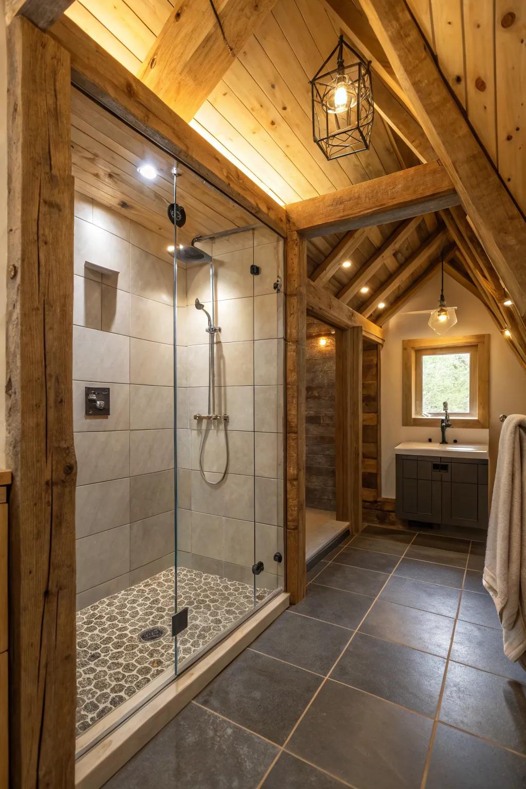 Wooden beams offer a rustic touch with a sense of history.