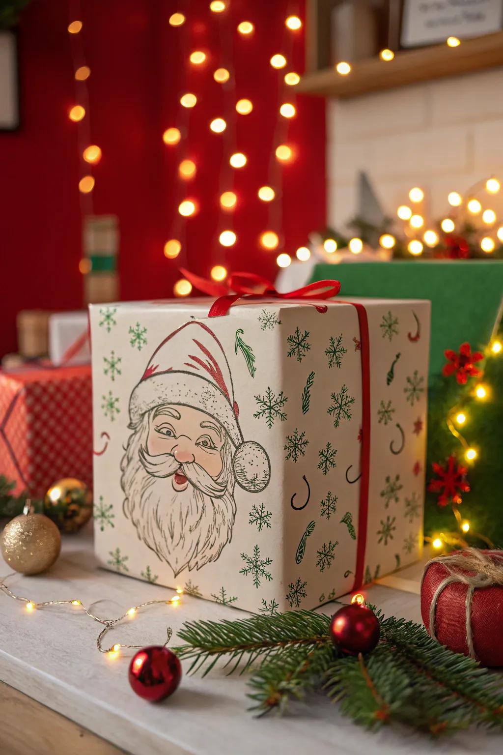 A Santa face box brings personalized joy to gifting.