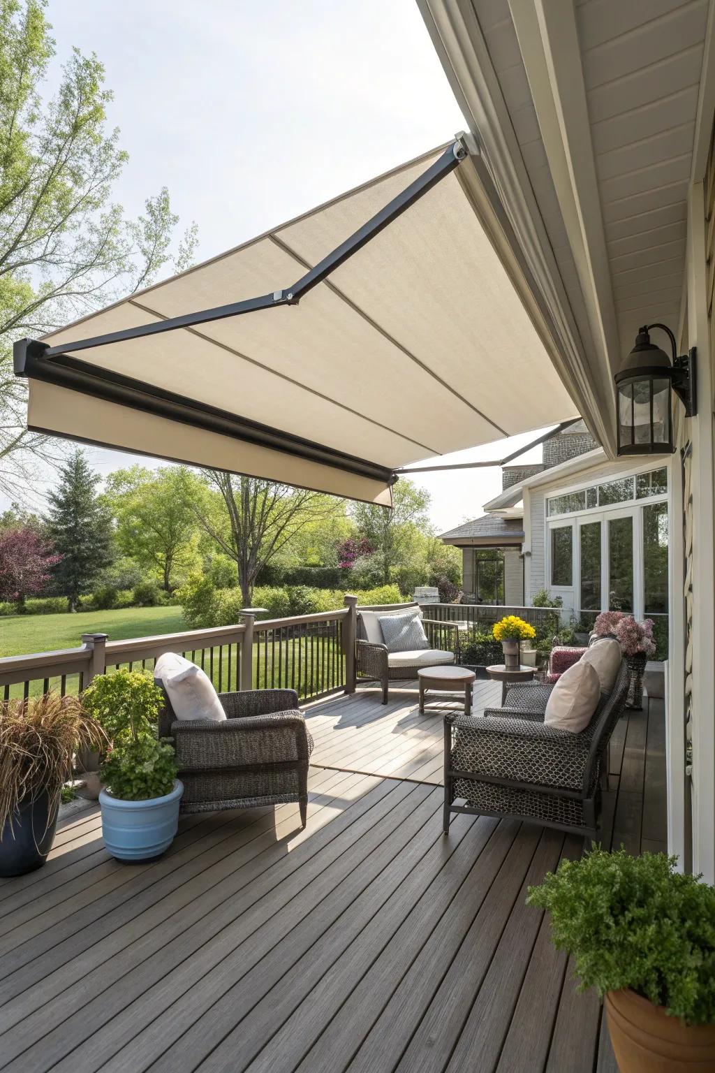 Retractable awnings offer the perfect mix of sun and shade.